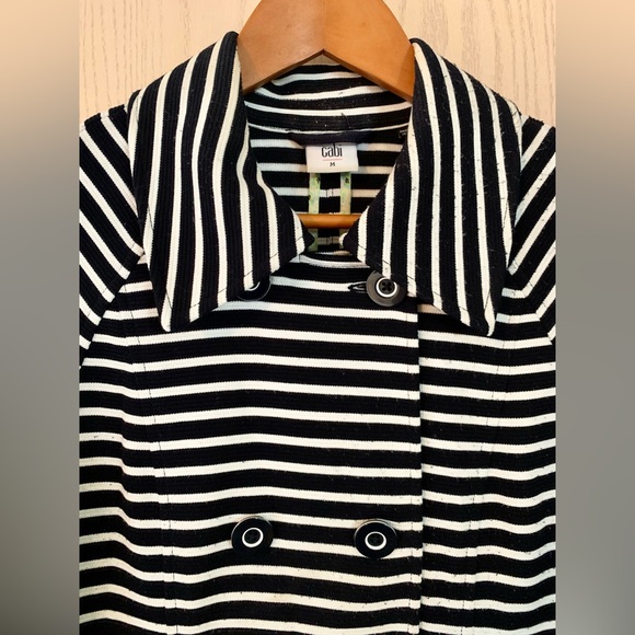 CAbi Maritime Trench Coat Blue & White Striped Nautical Jacket Style 5151 Medium - Picture 7 of 11